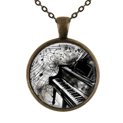 Piano Musical Notes Modern Line Art Necklace Piano Player Teacher Student Gift