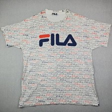 Vintage 90's FILA All Over Print Spell Out Single Stitch T Shirt 1990's Large