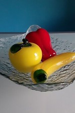 Frutta in vetro di Murano, 3 pezzi, decorativa, colore giallo, rosso e verde.