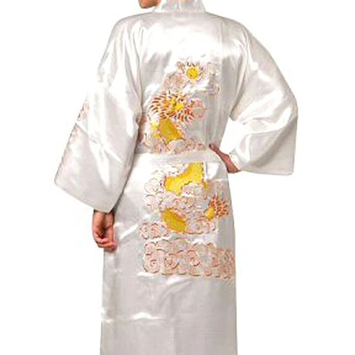 Mens Satin Chinese Dragon Kimono-Silk Bathrobe Pajamas Sleepwear Gown Bath Robe - Imagen 25 de 49