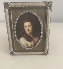 Vintage Decorative Enameled Rhinestone Picture Frame Small Mini Oval Photo READ