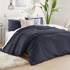 Peri 255 Chenille Medallion Comforter 3 Pcs Set Indigo King Cotton NEW
