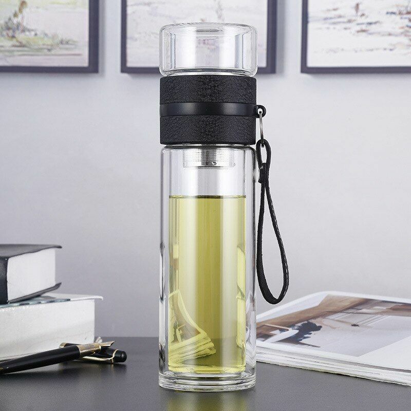 500ml Glass Water Bottle With Infuser Double Wall Portable Vacuum Flask Mug  | eBay