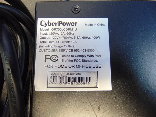 CYBERPOWER (OR700LCDRM1U) UPS SYSTEM NO BATTERY - Picture 8 of 9