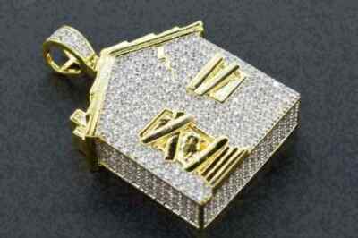 2 Ct Round Cut Diamond Custom Trap House Men Charm Pendant 14K Yellow Gold Over