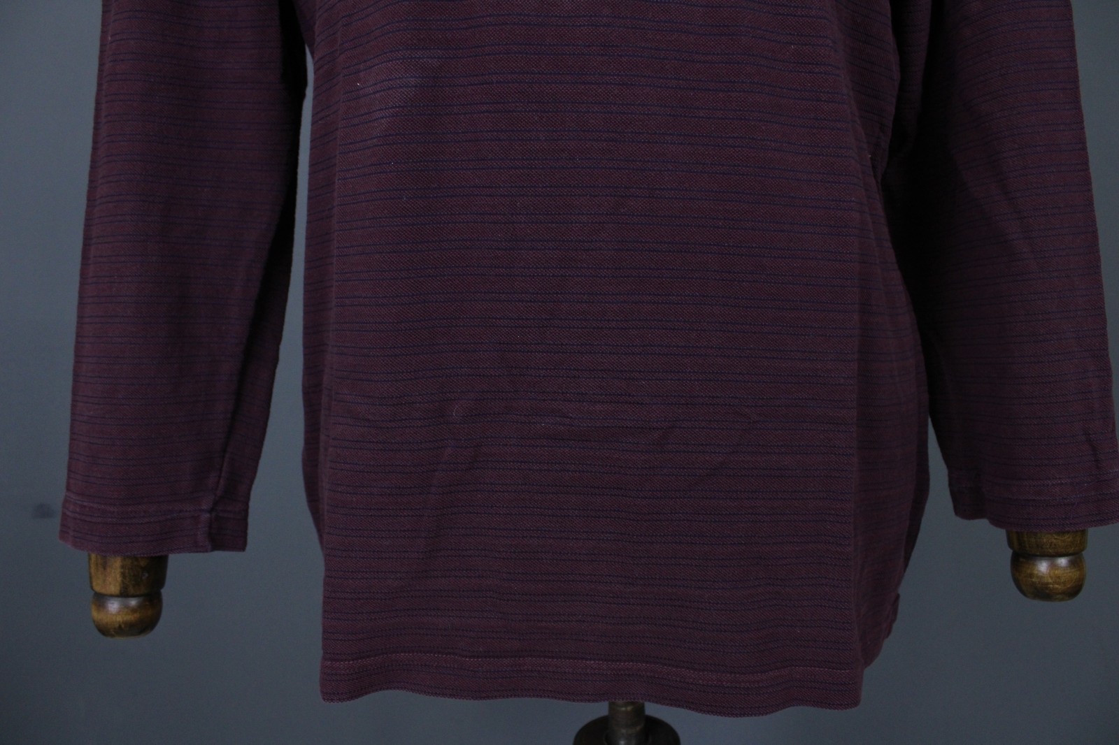 Lacoste Burgundy Striped Cotton Regular Long Sleeve Popover Polo Shirt Size 6 thumbnail 3