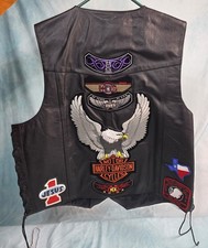 Mens FMC Leather Motorcycle Vest Size 48 Biker HOG Harley Eagle Patches Pins