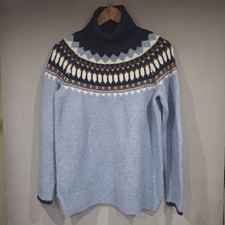 M&S Collection Fair Isle Jumper Size S Blue Navy Brown Knit Spring Ski Apres