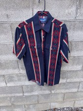 VTG Wrangler Aztec Western Pearl Snap Men s Large Brushpopper Short Sleeve