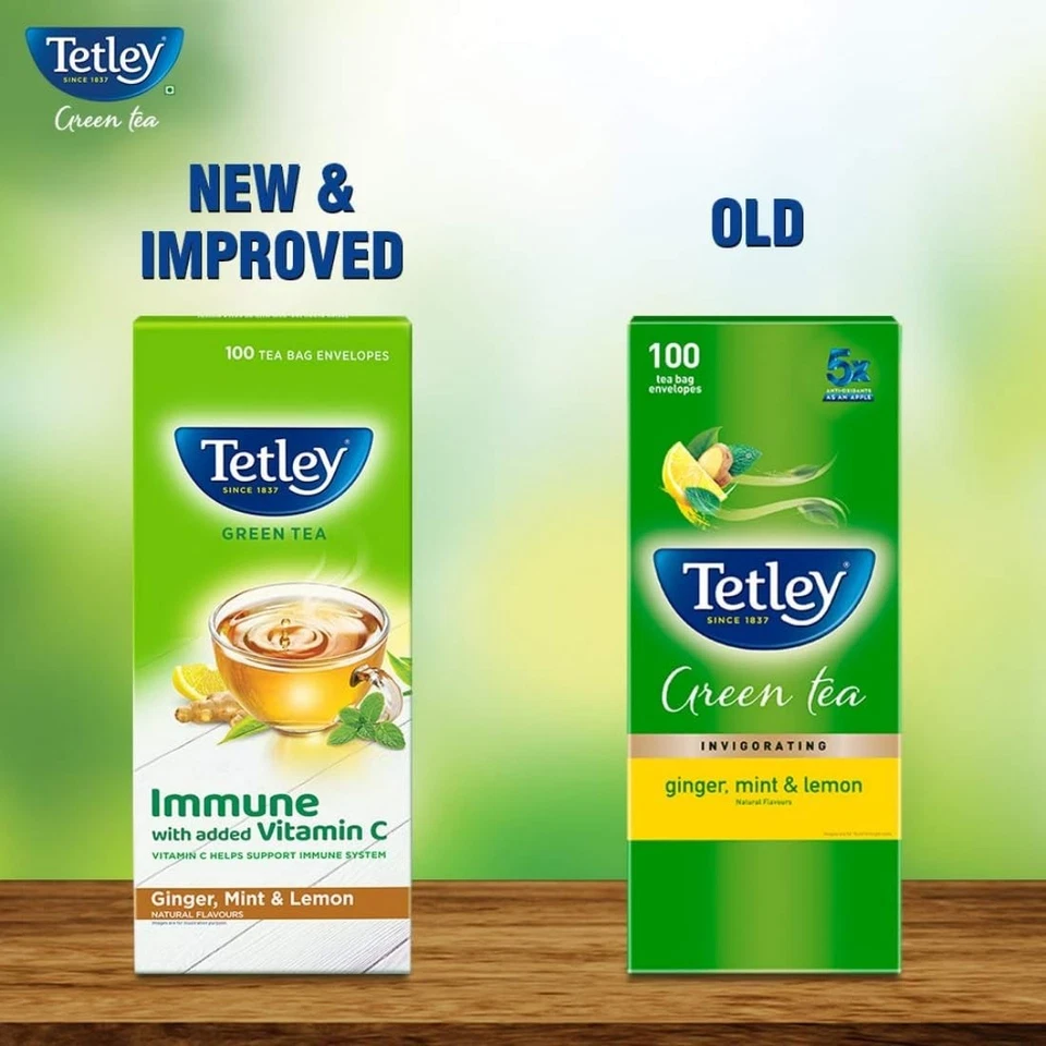 Té verde Tetley inmune con vitamina C añadida, jengibre, menta y limón, 100 bolsitas de té Foto 2 de 4