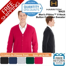 🔥 Harriton Men Pilbloc V-Neck Button Cardigan Sweater knit Up To 6XL M425