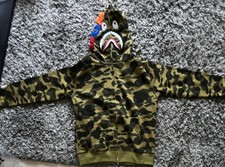 A Bathing Ape Shark Camouflage WGM Full Zip Hoodie Green Black Men's Size L