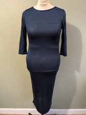 New Look Stretch Bodycon Dress UK 16 Semi Sheer Teal & Blue Stripe Pattern Party