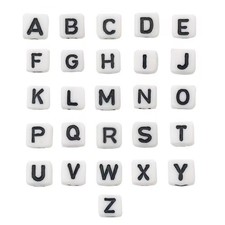 250 White with Black Acrylic Alphabet Letter "A-Z" Acrylic Cube Pony Beads 6X6mm