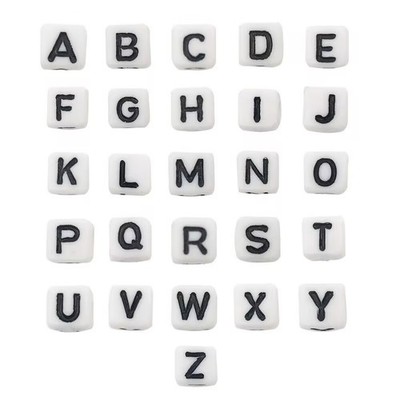 250 White with Black Acrylic Alphabet Letter ''A-Z'' Acrylic Cube Pony Beads 6X6mm
