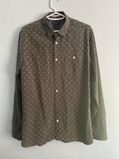 Ted Baker Men's Olive Geometric Cotton Long Sleeve Button-Up Shirt Size 3
