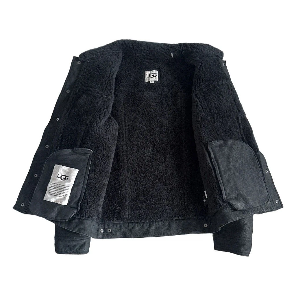 UGG Clint Men's Black Suede Lambskin Leather Shearling Trucker Jacket Coat M - product detail image 10