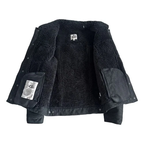 UGG Clint Men's Black Suede Lambskin Leather Shearling Trucker Jacket Coat M image 10
