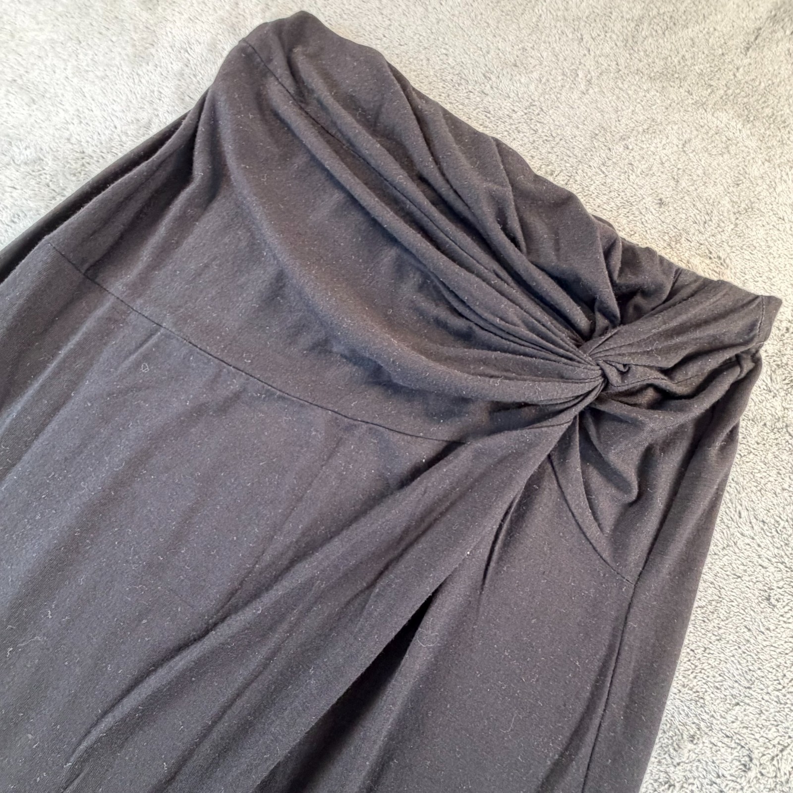 Love Blossom Maxi Skirt Womens Small Ruched Draped Black Stretch