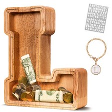Wooden Letter Piggy Bank, Personalized Initial Piggy Bank for Kids Boys, Clear A
