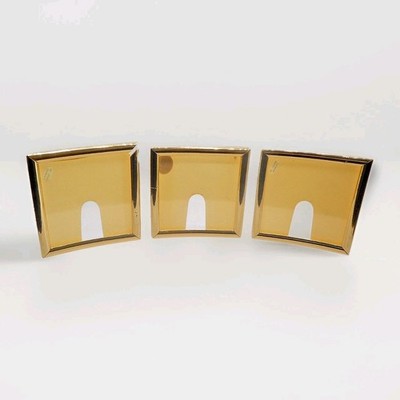 Vintage Triple Lucite 3'' x 3'' Picture Frame Gold Tone Borders