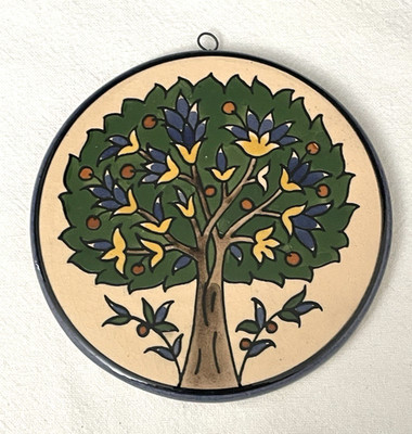 Vintage Tree of Life Hand-Painted Ceramic Plate Marked Jerusalem Old City 5'' D