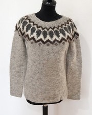 Damen Island Norweger Strick Pullover Grösse XS Wolle Handarbeit T093