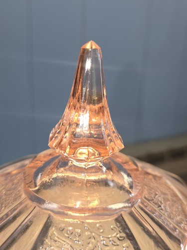 Antique Mayfair Open Rose Pink Depression Glass Pedestal Candy Dish & Lid 8.75" - Picture 2 of 9