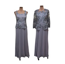 NWT Alex Evenings Dress Jacket 2 Piece Set Size 6 Silver Gray Floral Embroidery