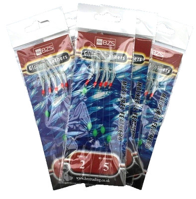 BZS Glitzer Flasher Lametta Makrelenfedern Haken Größe 2 - 5 Haken - Neu 5er Pack