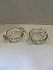 Vintage Set of 2 MCM Federal Glass Clear Round Art Deco Ashtray