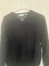 Calvin Klein Sweater Mens Large Gray V Neck Extra Fine Merino Wool Knit Pullover