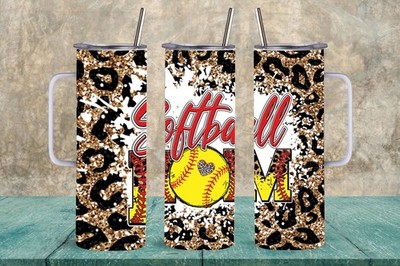 Softball Mom Stainless Steel Tumbler, 3 Size Choices, With Or W/O Handle