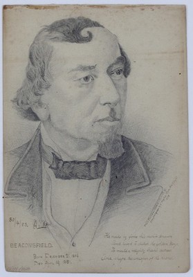 1883 Original Pencil Portrait   Beaconsfield Disraeli   Signed Study
