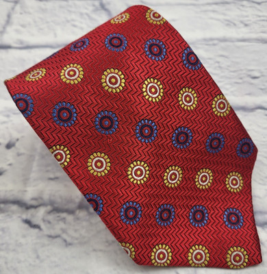 Tom James Silk Tie Red Gold Blue Geometric Men Necktie USA 58 x 3.75