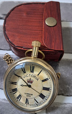 Victoria 1875 Antique Brass Pocket Watch   Vintage Timepiece with Leather Box