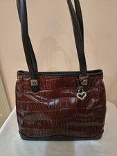 Brighton Women's Brown Satchel Croc. Purse With Long Black Handles