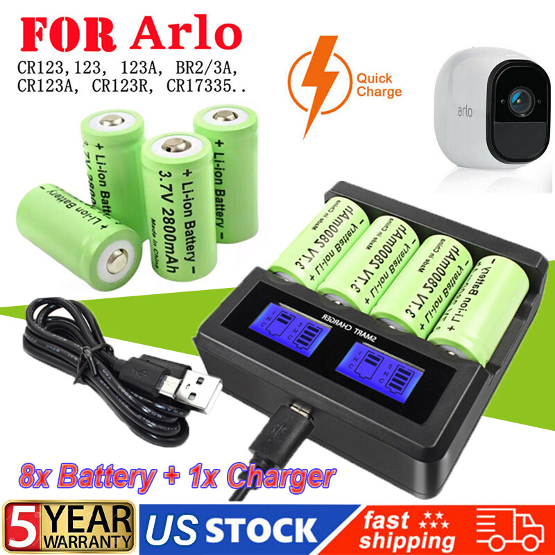 8x 2800mAh CR123A CR17345 DL123 Rechargeable Lithium Batteries & LCD