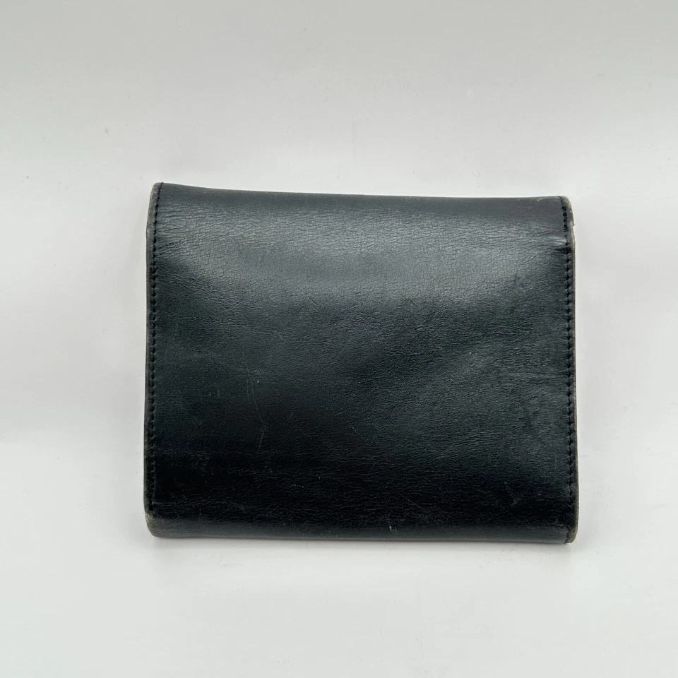 Cartera De Colección Donna Karan Forro Negro Rojo Cuero Triple Plegable Tarjetero Tono Dorado Foto 4 de 4