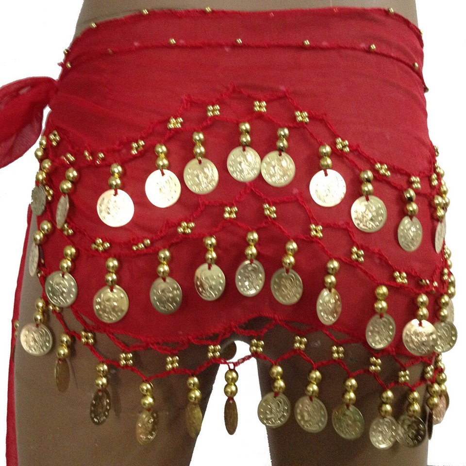 NEW Belly Dance Gold Con 3 Rows Belt Hp Scarf Skrt Wrap Chan - Foto 5