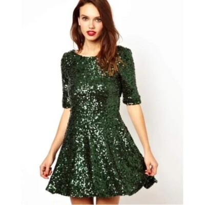 french connection green sequin dress Emerald Sequin Charlotte Dress Emerald / M / SCH2301