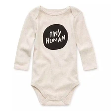Okie Dokie Baby Boys Bodysuit Tiny Human Print Color: Oatmeal Size 12M