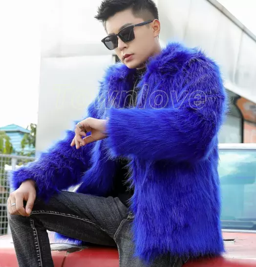 Blue fur jacket mens store