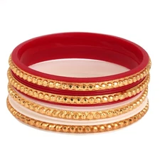 Plastic Gold-plated Shakha Pola Bangles For Women Casual Daily Wear Bangle Set