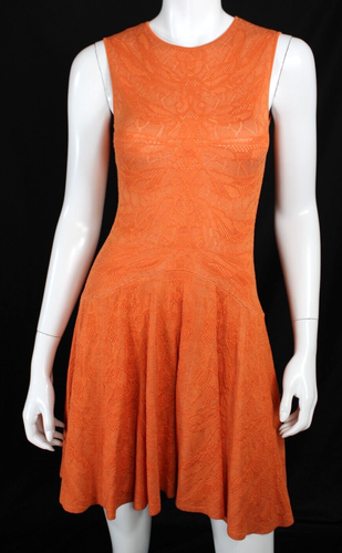 ALEXANDER McQUEEN Orange Dragonfly Silk Knit Fit & Flare Mini Dress M