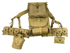 WW2 US Army Equipment Group Belt 1928 Haversack Canteen & Pouches With Da...