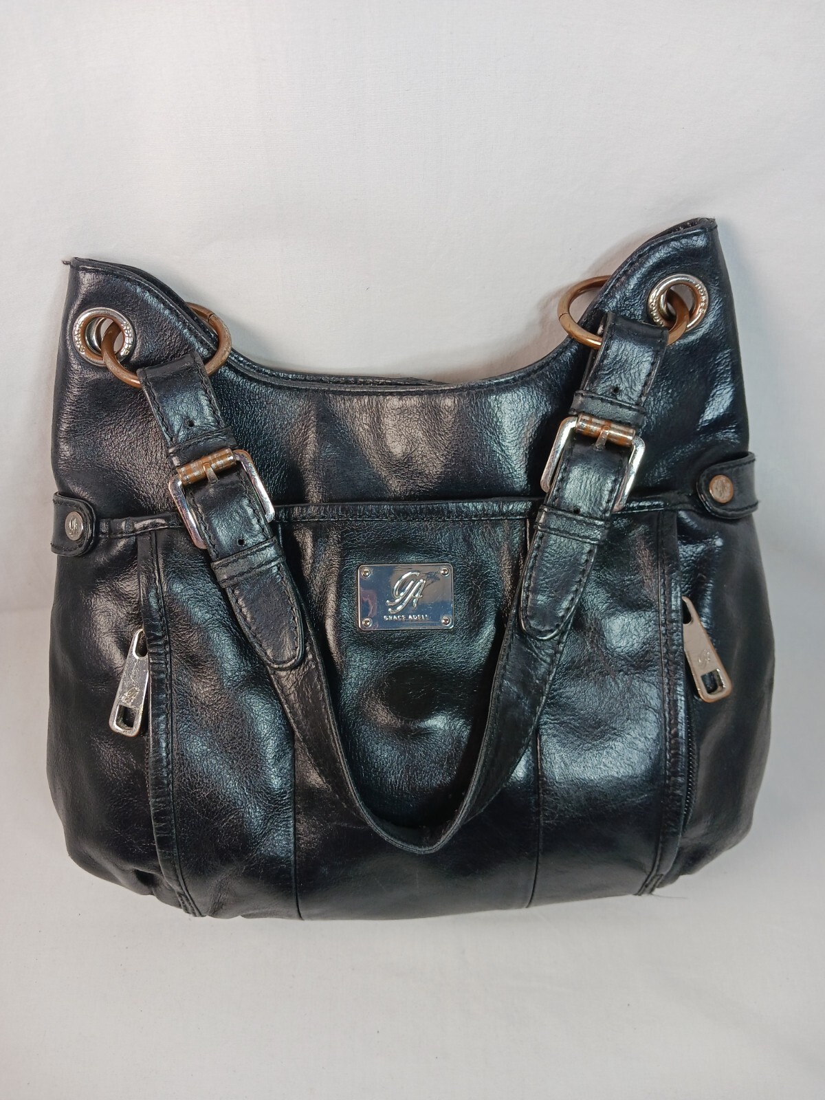 Grace Adele Black Leather Shoulder Bag Purse - image 8