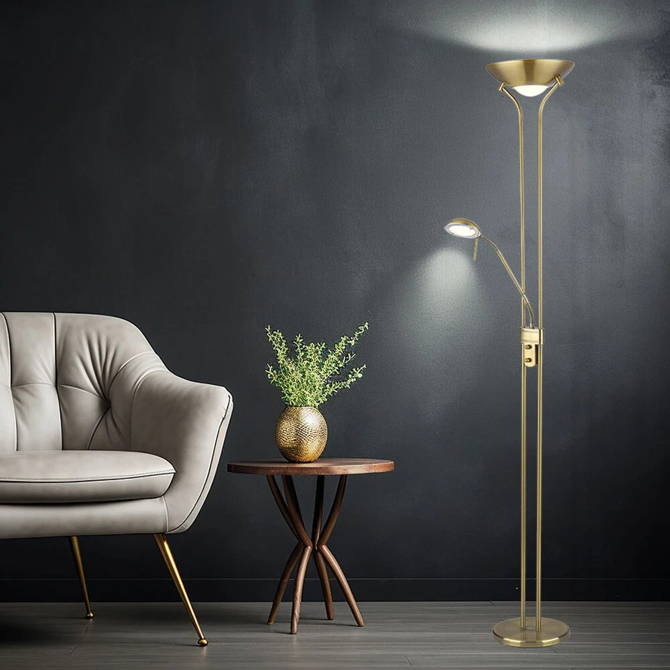 Stehleuchte Stehlampe Deckenfluter flexibler Lesearm messing dimmbar Kabel LED - Bild 3 von 4