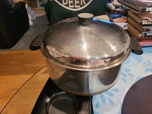 Revere Ware 1801 6 QT Stainless Stock Pot Copper Bottom W 2 Lids Reg & Dome