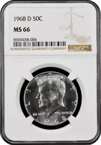 1968-D  KENNEDY  US Half Dollar,   MS66 by NGC,   an EXQUISITE looking coin!!!!